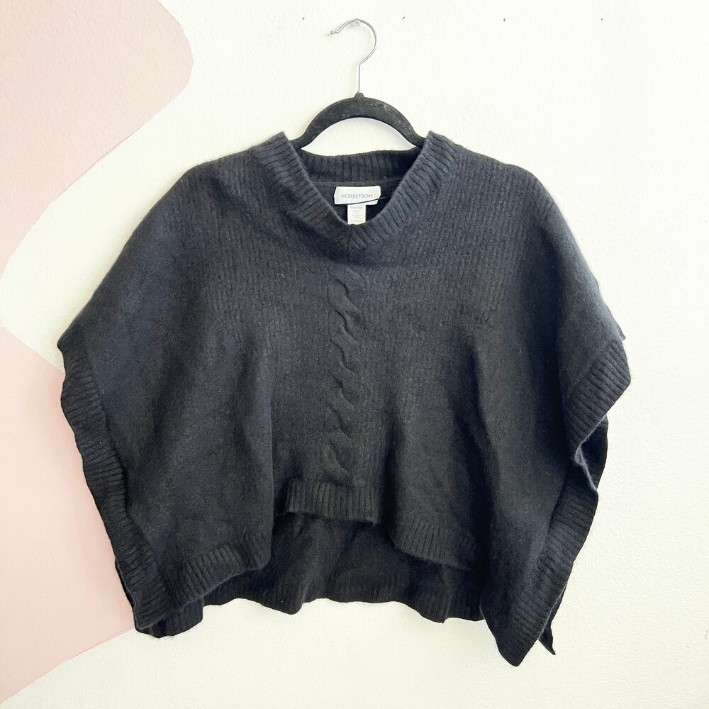 Nordstrom Black Wool Poncho One Size Minimalist Quiet Luxury Soft Neutral